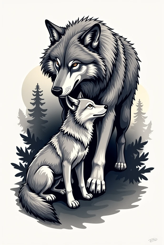 Wolf and litle wolf (tatoo) vector
