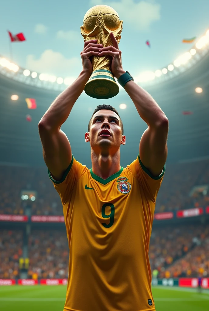 Christiano ronaldo holding world cup 