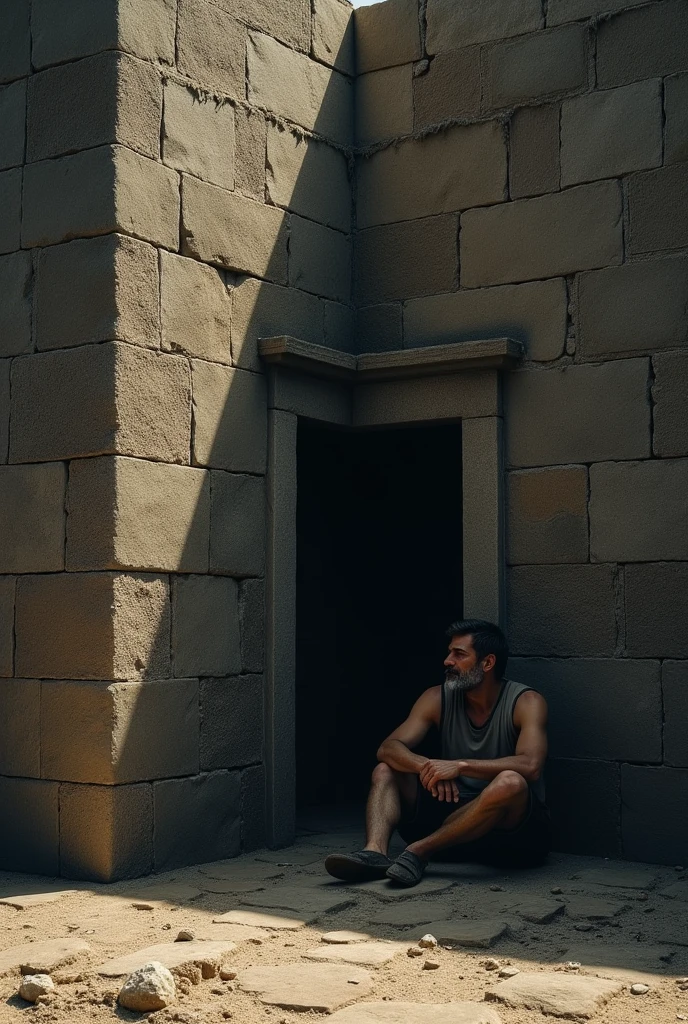 Man sitting in corner in fort