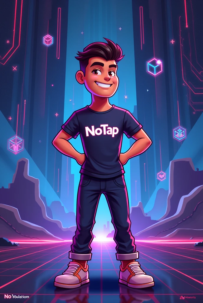 Prompt:
Create an eye-catching graphic for NoTap featuring a futuristic and sleek design. Include the following elements:
- Main Character: A friendly, futuristic character (Tapless Tom) wearing a NoTap-branded t-shirt. The character should look confident and excited.
- Background: A modern digital theme with elements representing automation and efficiency, like smooth lines and tech motifs.
- Text Overlay: "NoTap - Effortless Crypto Claims" in bold, prominent font. Include a smaller tagline: "Skip the Tapping, Get Instant Rewards!"
- Additional Elements: Icons or visuals of tokens, a small gas fee symbol, and a call-to-action button like "Join Now!" or "Discover More!"