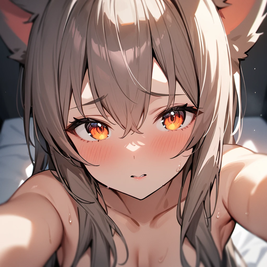 nsfw,1girl,pov,High angle,portrait,nyan,in heat,catgirl,masterpiece, best quality, very aesthetic, absurdres,medium shot),(front View),(medium shot:1.3),(hair over breasts:1.3)