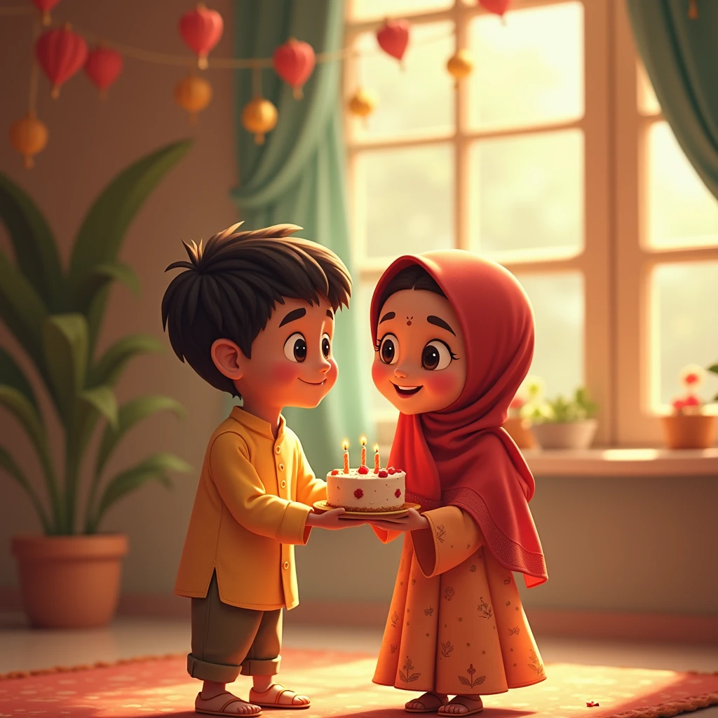 india hindu boy and muslim girl together celebrating her birthday