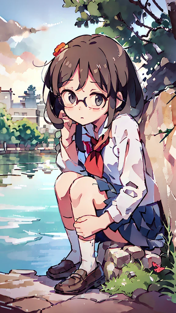 Many towers in the distance、metropolis、water、Midnight、Moon、Blue light、sky、sea、Nsfw、masterpiece, high quality, 4K, HDR,, Stable Diffusion prompt:  girl with short、brown hair and red-framed glasses, wearing a white blouse and navy skirt, white panties visible, navy socks and brown loafers, in a state of arousal and trembling with sexual climax,simple illustration style, In a nichijou (everyday life) Setting Image generation AI model used: Stable Diffusion (eleet- model)

id: i2