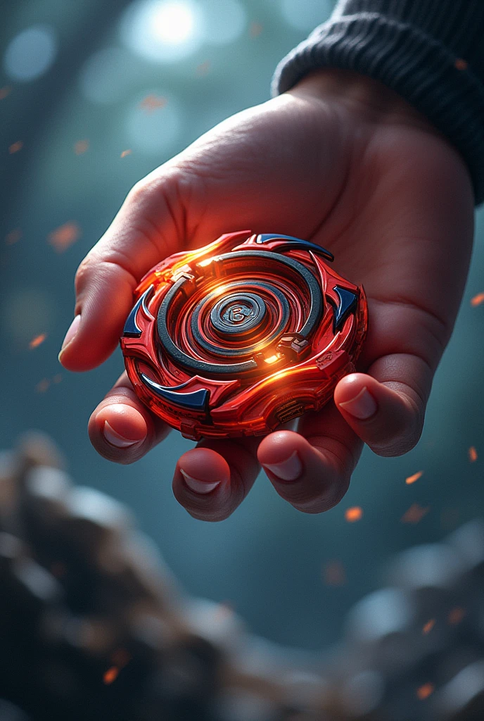 a hand holding a beyblade as it's about to fall of their hand