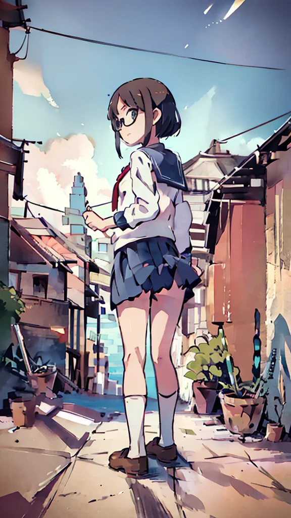 Many towers in the distance、metropolis、water、Midnight、Moon、Blue light、sky、sea、Nsfw、masterpiece, high quality, 4K, HDR,, Stable Diffusion prompt:  schoolgirl with short、brown hair and red-framed glasses, wearing a white blouse and navy skirt, white panties visible, navy socks and brown loafers, in a state of arousal and trembling with sexual climax,simple illustration style, In a nichijou (everyday life) Setting Image generation AI model used: Stable Diffusion (eleet- model)

id: i2