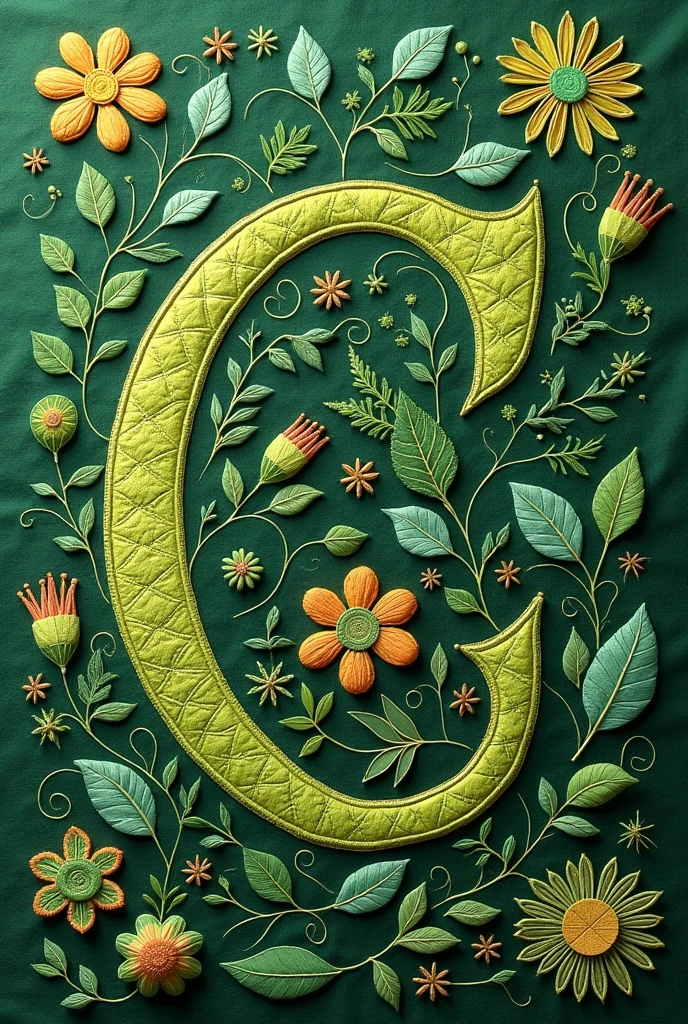 make a nakshi kantha theme on the letter ' C '.Greenish