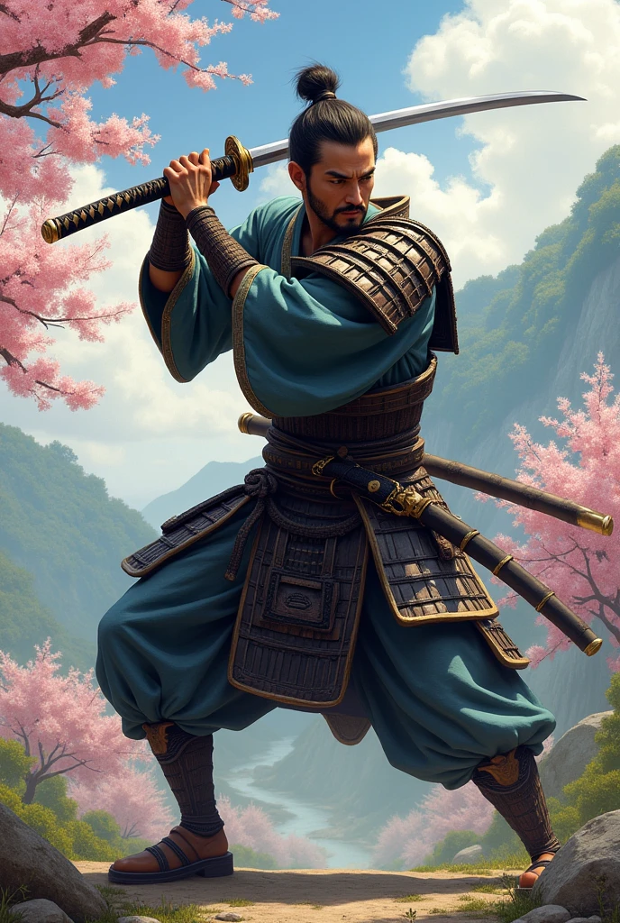 Samurai of the Sengoku period, brandissant son épée