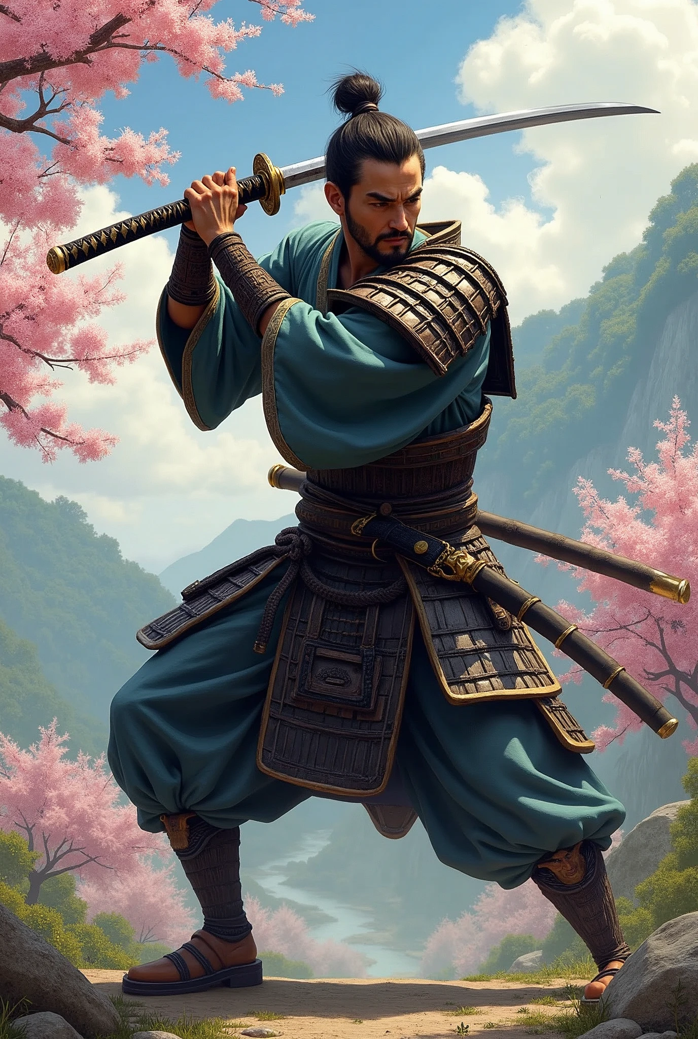Samurai of the Sengoku period, brandissant son épée