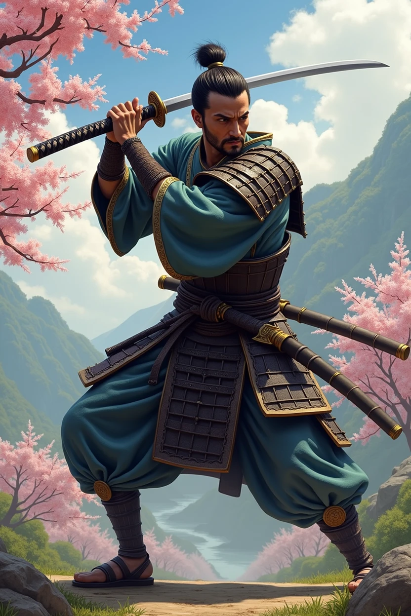 Samurai of the Sengoku period, brandissant son épée