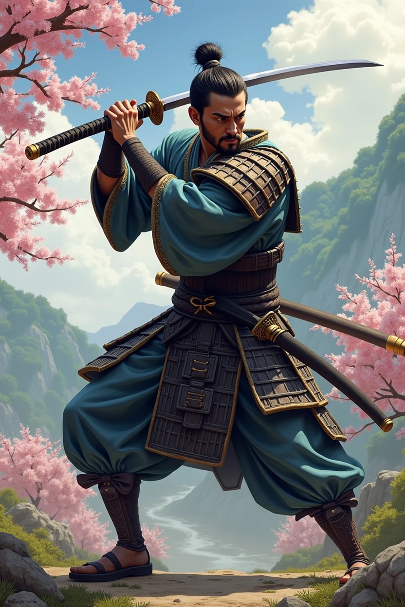Samurai of the Sengoku period, brandissant son épée