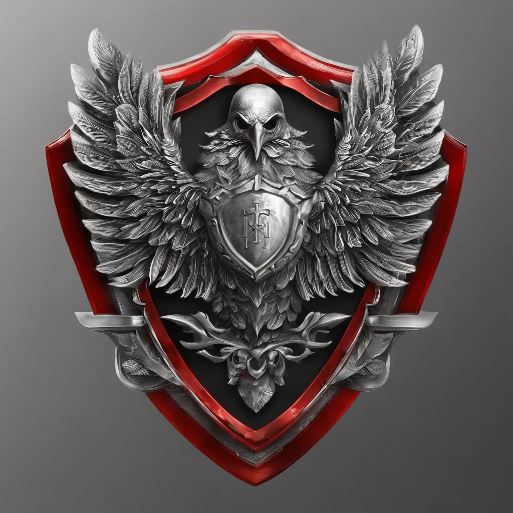 [Core Concept]
A sturdy shield emblem

[Character Description]
Tokoh sentralnya adalah burung hantu lengkap dengan Kepala dan a pair of wings nya

[Environment/Background]
bright red and bright white color scheme, creating an impression of premium quality and elegance. 

[Style and Atmosphere]
Desain keseluruhannya memiliki kualitas sederhana dan detailnya yang sharp

[Komposisi]
The shield is the main focus featuring the letters G and S in a clear design., sharp, elegant and thick in its armor

[Details and Embellishments]
Around the shield are accents of a pair of pistols, a pair of wings, all rendered in a photorealistic two-dimensional style with dramatic shadows and highly detailed textures..

[Technical Specifications]
This premium quality 2D logo design is meant to convey the power, greatness, and elite status through a cohesive and visually striking symbol.