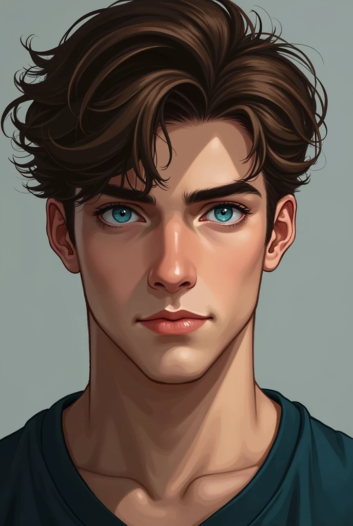 A 24 year male with blue eyes and brown hair. Half portrait