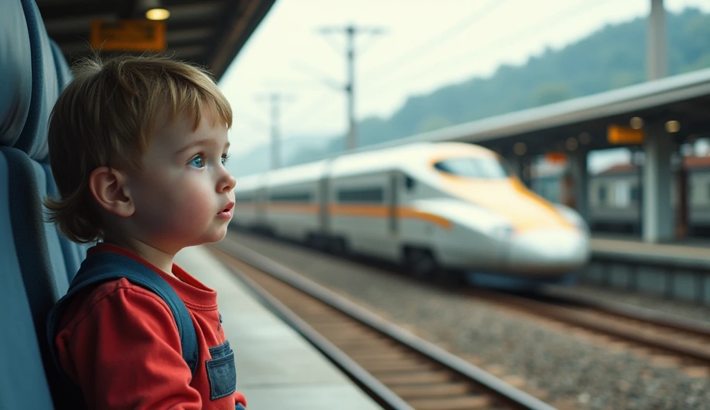 An American child is amazed at the sight of the Shinkansen
