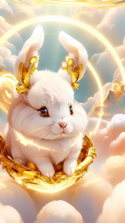 god々Cute rabbit、Aura of Gold,Looking into the camera、Look at this、Background gold、Floating in the clouds