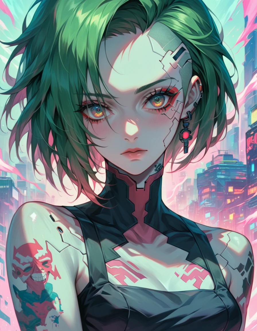 a woman with tattoos on her body and a tattoo on her arm, cyberpunk anime art, cyberpunk anime girl, anime cyberpunk art, cyberpunk themed art, female cyberpunk anime girl, cyberpunk art style, digital cyberpunk anime art, amazing wallpaper, detailed digital anime art, cyberpunk beautiful girl, clean detailed anime art, badass anime 8 k, cyberpunk art, digital cyberpunk - anime art