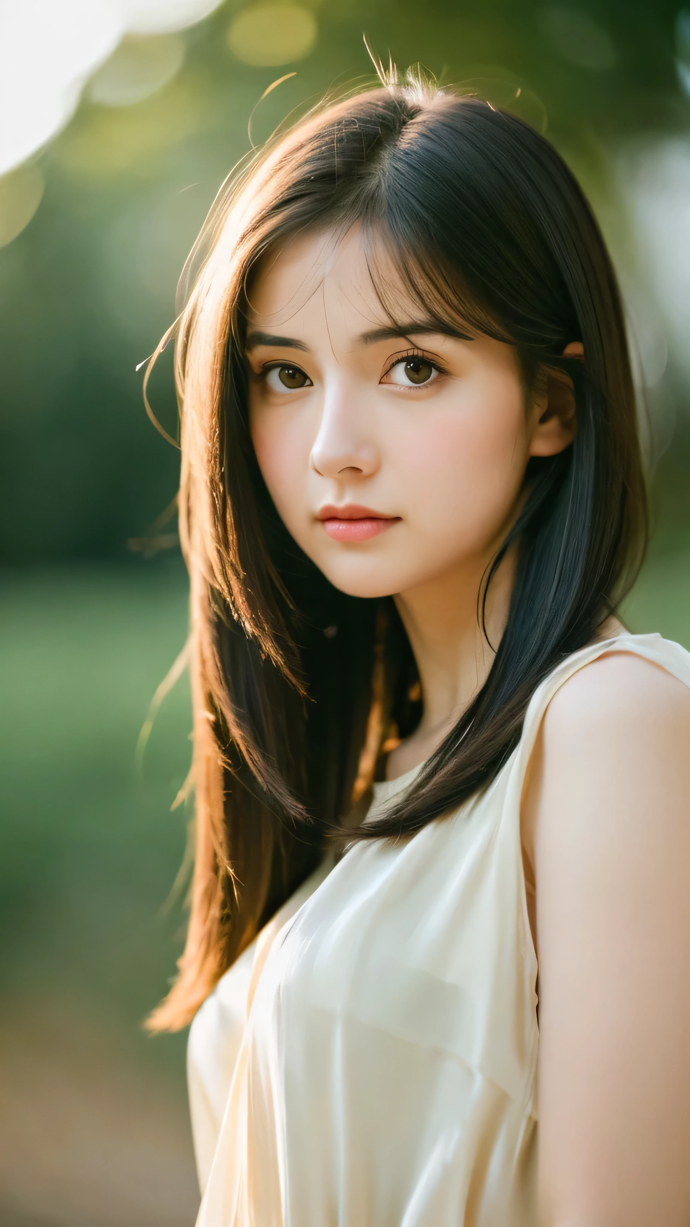(Random Nationality):1.5, masterpiece, Highest quality, 8k, 20th Generation, (Large Breasts:1.2), cute, alone, sad, close, cute, Girlish, Delicate girl, Pure beauty, RAW Photos, Professional photography, Portraiture, Soft Light, Professional Lighting, Backlight, Upper Body, avert your eyes, Sophisticated, Film Grain, (Eyes and facial details:1.0), Beautiful straight hair, Hair swaying in the wind, Silk blouse, Random hairstyle