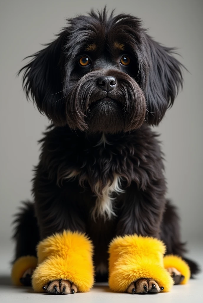 Image of black-bearded dog with yellow white cuffs underneath