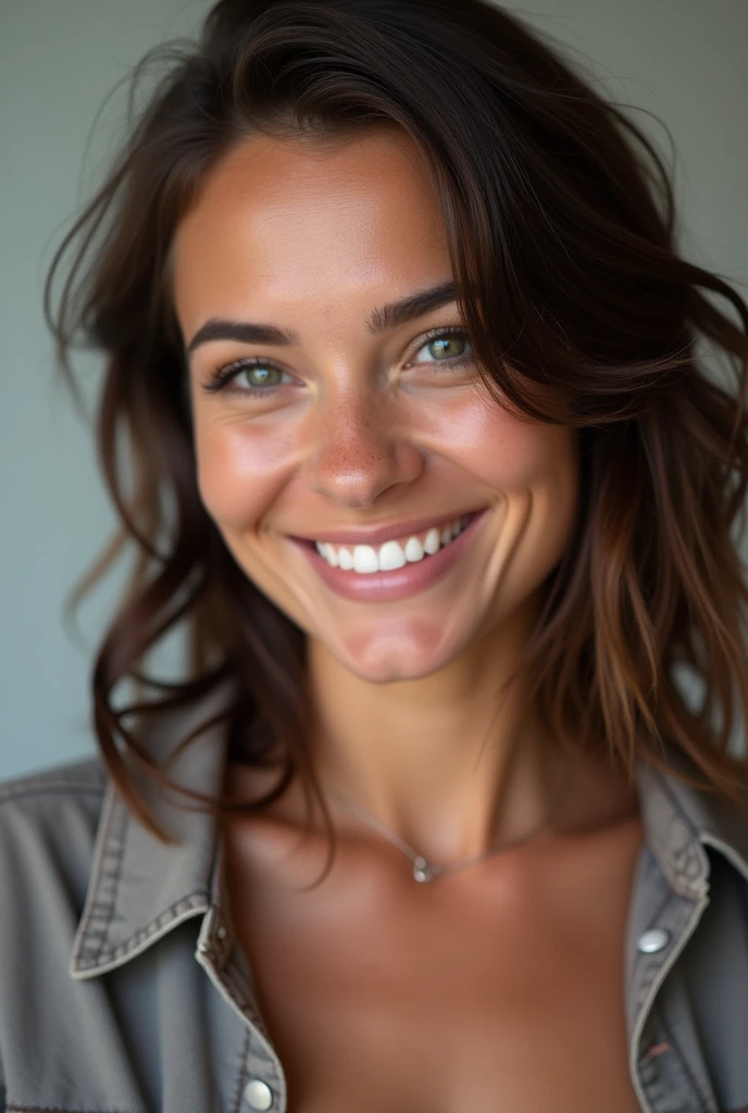 femme mature, 30 ans, cheveux bruns, femme européenne, corps entier sur la photo, seul, Dézoomer, souriant, Beau, cool, cheveux réalistes, photo réelle