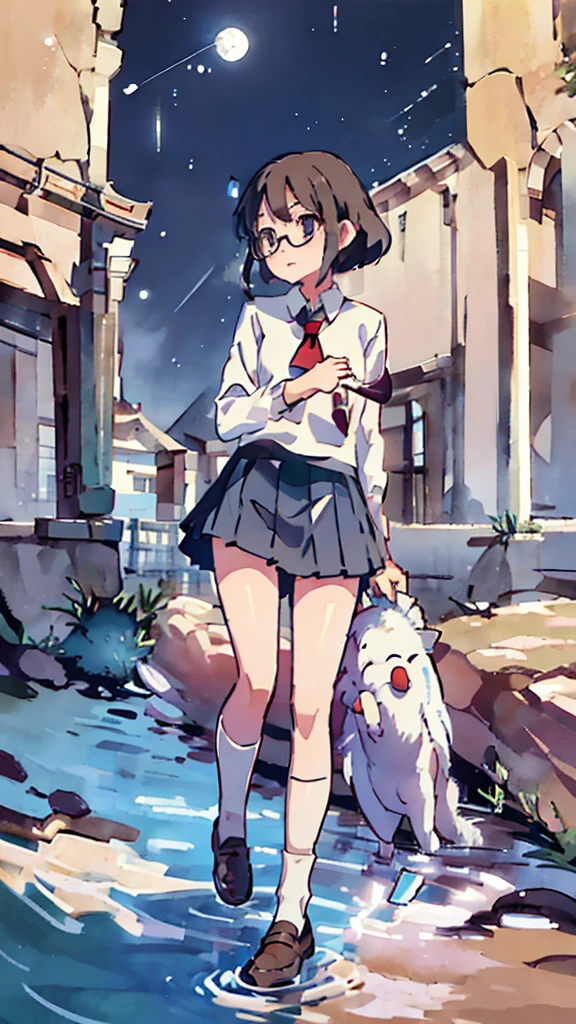 Many towers in the distance、Big Moon、metropolis、High places、water、Midnight、Moon、Blue light、sky、sea、Nsfw、masterpiece, high quality, 4K, HDR,, Stable Diffusion prompt: schoolgirl with short、brown hair and red-framed glasses, wearing a white blouse and navy skirt, white panties visible, navy socks and brown loafers, in a state of arousal and trembling with sexual climax,simple illustration style, In a nichijou (everyday life) Setting Image generation AI model used: Stable Diffusion (eleet- model)
id: i2