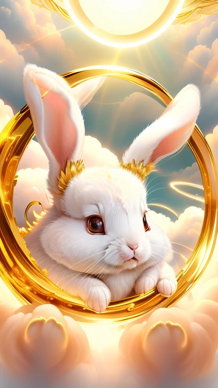 god々Cute rabbit、Aura of Gold,Looking into the camera、Look at this、Background gold、Floating in the clouds