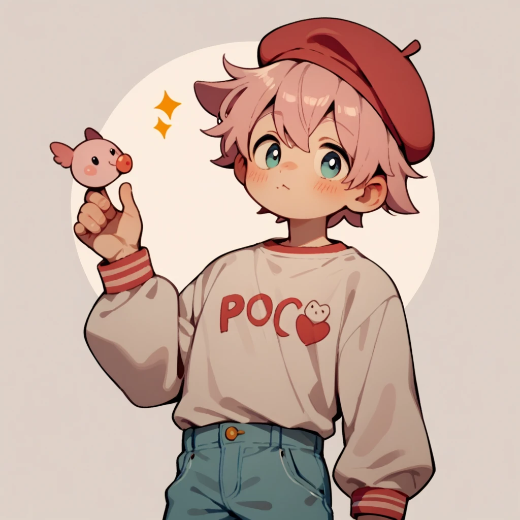 score_9, score_8_up, score_7_up, rating_explicit, source_anime, man, beret hat, pastel colors, Droopy hooded eyes, bicolor, puff pants, checkered, cute