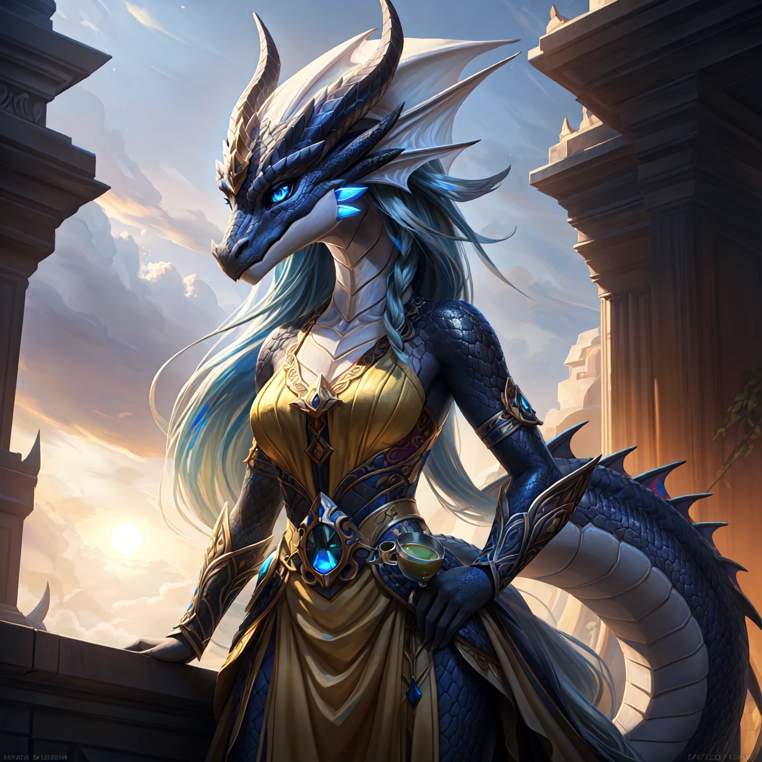 uploaded to e621, by Pixelsketcher, from Bayard Wu, Thomas Benjamin Kennington , from Einhelm, One second, ((Full Length, Master plan)),(detailed lighting of Bonifasco), (Detailed scales), (Detailed skin), ((long, Graceful multi-colored tail)), (loose hair)), ((detailed information)), [Ambient light],  [explicit content], [Sharp Focus], (questionable content), (shaded), ((masterpiece)), hiss, Chest of medium scales, Fluffy multi-colored the Dragon, ((Dragon Face, dragon head, scalie head, dragon horns)), furry fantasy art, furry art, high resolution commission, second art, art,Sakimichan is beautiful, masterpiece, Best quality, detailed depiction, bright colors, Detailed face, perfect lighting, Perfect shadows, Perfect eyes, focus on the girl, the Dragon eyes, flawless face, ((Graceful multi-colored tail)) the Dragon, bright skin, dragon girl, can be solved, Scaly Women, Dragon's nose, Large long muzzle, Multi-colored scales, look at the viewer, half-closed eyes, One, (masterpiece), (Best quality), (illustration), ((Navia from Genshin Impact, long hairstyle, lady's hat, elegant yellow dress)), Detailed scales, Balanced coloring, Global illumination, ray tracing, good lighting, scales, split, I&#39;m looking at the viewer, Seductive look, elegant seducing pose, (The highest level of European cafe exterior), ((slim and very built, long slender legs)), oil painting, style by italian artist Pino Daeni, Beautiful girl, full height, short chiton above mid-thigh, thin waist,  big eyes, very long eyelashes, long beautiful legs, Ultra high quality model, чистое Detailed face, ((the character drink hot tea, tea cup, hot tea))