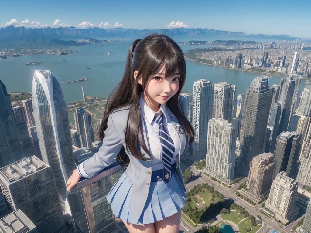8k, (((Terra Giant Art))), Realistic, Ultra HD, ((one girl clones, one girl is cloning)), ((6+girls:1.5)), Big Breasts, Very detailed depiction, (Light blue blazer, Grey tie, Blue mini skirt, White Pantyhose), (Extremely detailed depiction, The gigantic schoolgirl is 5000 times taller than a skyscraper., Super miniature metropolis, super micro city, giga giantess, tera giantess, ((10,000m high school girl:1.5)), 6+girls, Full body description), Translucent skin texture, Beautiful Skin, Semi-long hair, Beautiful 16 year old girl, Cute Smile, ((high Top view)), A lot of tera gigantic schoolgirls