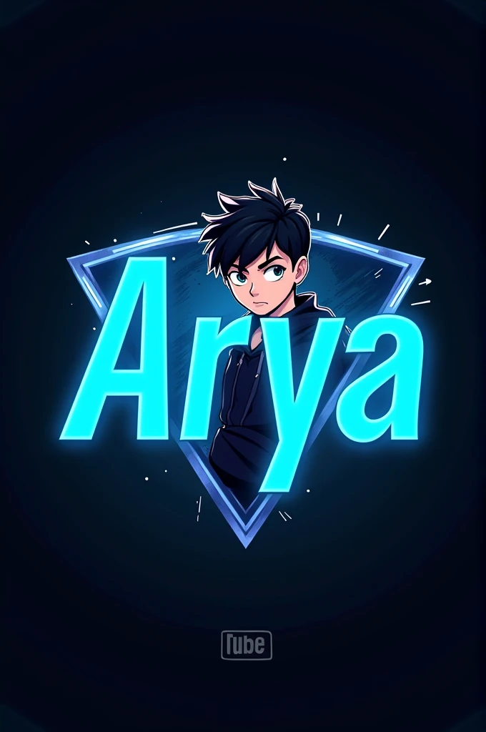 This is a gaming logo that features the name "Arya" in a futuristic font and a neon blue color. and Boy Anime avtar, The logo also has a stylized controller icon and a YouTube play button in the background. The logo is designed to be attractive and eye-catching, and to appeal to gaming enthusiasts and YouTube viewers. I hope you like it.