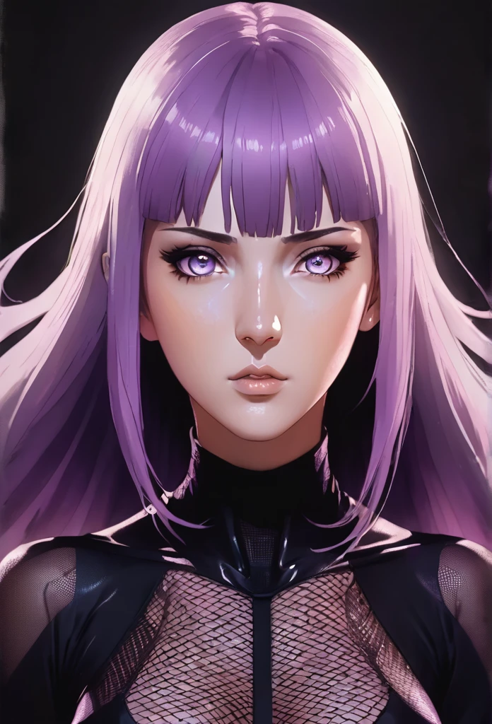 A woman (hyuuga hinata) with Roxo hair and Luminous eyes(Empty eyes)  looks at the camera, full-body , 
fishnets,black bodysuit,fishnet bodysuit,no panties,no bra,covered nipples
Beautiful picture of the character, character portrait, character portrait, 🤤 hinata huyga character art, epic portrait illustration, Details character portrait, neo-artcore and high quality portrait, fantasy concept art portrait, detailed matte fantasy portrait, charlie bowater art style, Detailed beautiful portrait, fantasy art portrait
oil and watercolor painting, dark, chiaroscuro, MythAn1m3