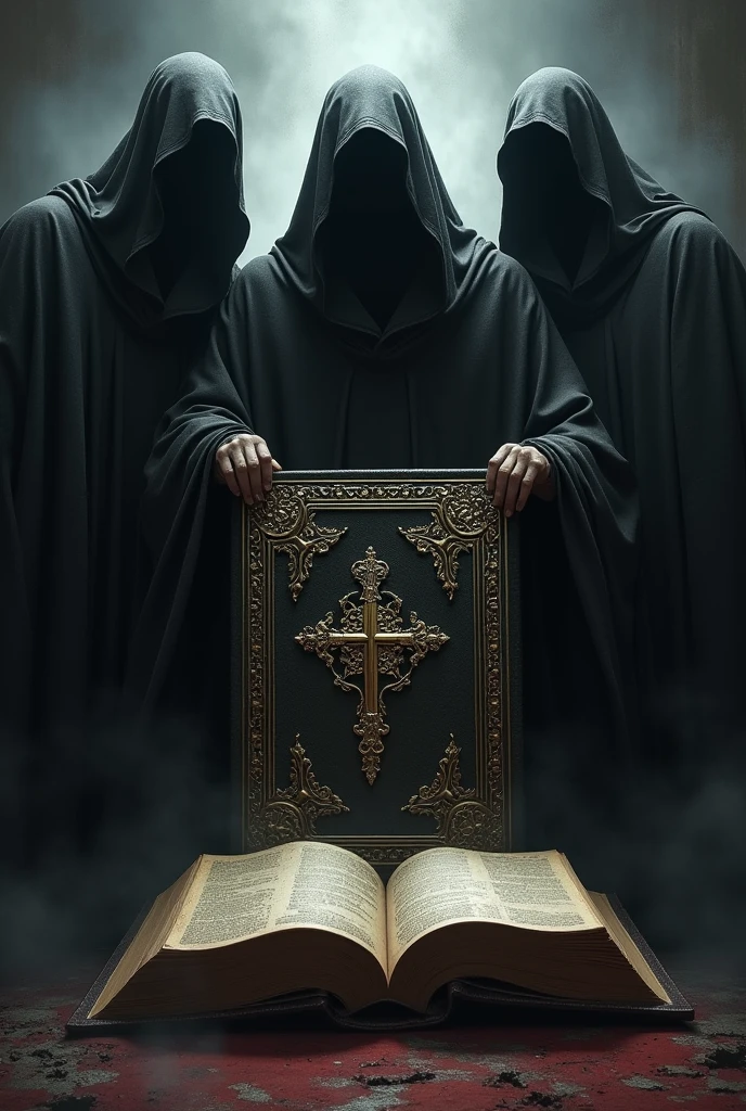 Evil men standing behind the bible