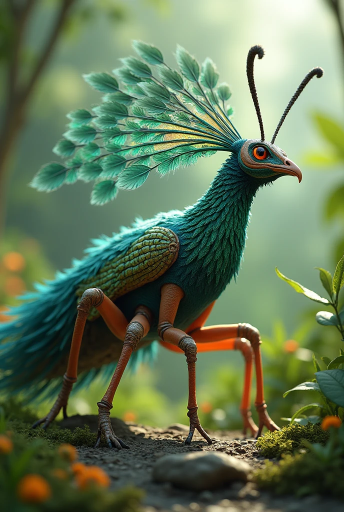 Peacock mixed with grasshopper