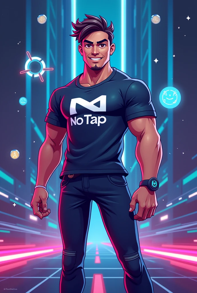Prompt:
Create an eye-catching graphic for NoTap featuring a futuristic and sleek design. Include the following elements:
- Main Character: A friendly, futuristic character (Tapless Tom) wearing a NoTap-branded t-shirt. The character should look confident and excited.
- Background: A modern digital theme with elements representing automation and efficiency, like smooth lines and tech motifs.
- Text Overlay: "NoTap - Effortless Crypto Claims" in bold, prominent font. Include a smaller tagline: "Skip the Tapping, Get Instant Rewards!"
- Additional Elements: Icons or visuals of tokens, a small gas fee symbol, and a call-to-action button like "Join Now!" or "Discover More!"