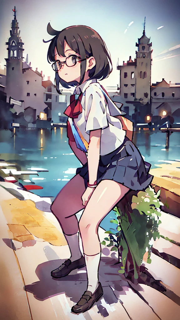 Many towers in the distance、Big Moon、metropolis、Looking up at the stars、water、Midnight、Moon、Blue light、sky、sea、Nsfw、masterpiece, high quality, 4K, HDR,, Stable Diffusion prompt: schoolgirl with short、brown hair and red-framed glasses, wearing a white blouse and navy skirt, white panties visible, navy socks and brown loafers, in a state of arousal and trembling with sexual climax,simple illustration style, In a nichijou (everyday life) Setting Image generation AI model used: Stable Diffusion (eleet- model)
id: i2