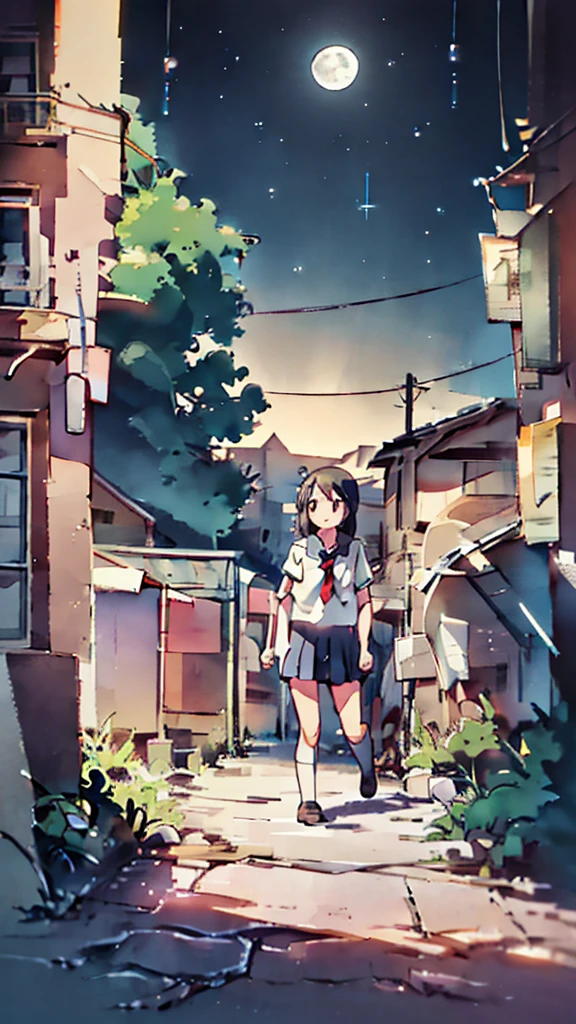 Many towers in the distance、Big Moon、metropolis、Looking up at the stars、water、Midnight、Moon、Blue light、sky、sea、Nsfw、masterpiece, high quality, 4K, HDR,, Stable Diffusion prompt: schoolgirl with short、brown hair and red-framed glasses, wearing a white blouse and navy skirt, white panties visible, navy socks and brown loafers, in a state of arousal and trembling with sexual climax,simple illustration style, In a nichijou (everyday life) Setting Image generation AI model used: Stable Diffusion (eleet- model)
id: i2