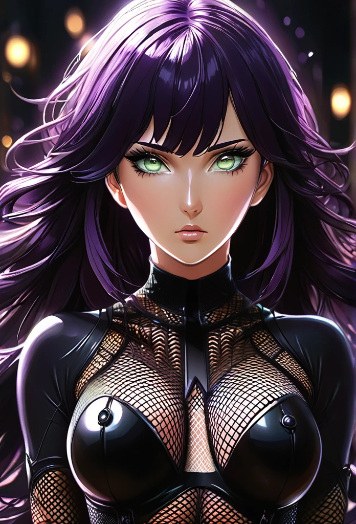 A woman (hyuuga hinata) with Roxo hair and Luminous eyes(Empty eyes)  looks at the camera, full-body , 
fishnets,black bodysuit,fishnet bodysuit,no panties,no bra,covered nipples
Beautiful picture of the character, character portrait, character portrait, 🤤 hinata huyga character art, epic portrait illustration, Details character portrait, neo-artcore and high quality portrait, fantasy concept art portrait, detailed matte fantasy portrait, charlie bowater art style, Detailed beautiful portrait, fantasy art portrait
oil and watercolor painting, dark, chiaroscuro, MythAn1m3