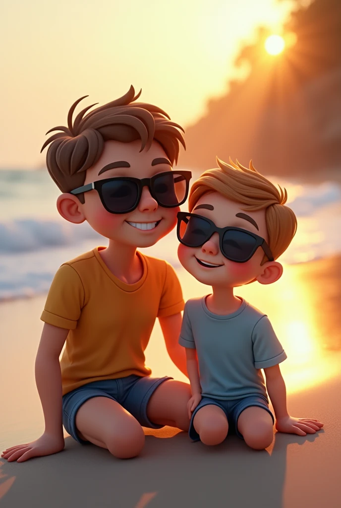 Father&#39;s Day celebration between a son and his father wearing Toty Lupas sunglasses on the beach
