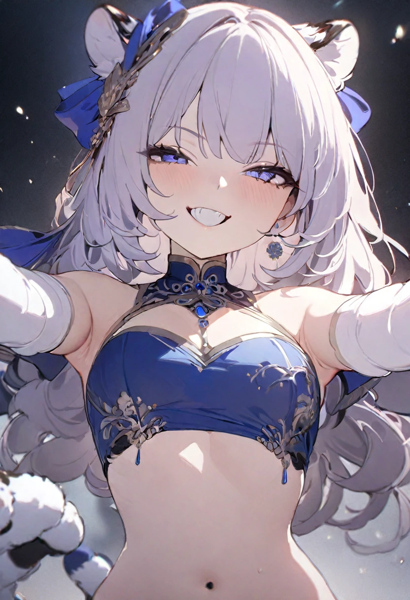 ((best quality, 8K, masterpiece: 1.3)), ((1 Girl:1.5)), Slim belly beauty: 1.3, Honor guard, Very delicate face, Exquisite eyes, Double eyelids, Smile, (Showing tiger teeth: 1.2), Dance