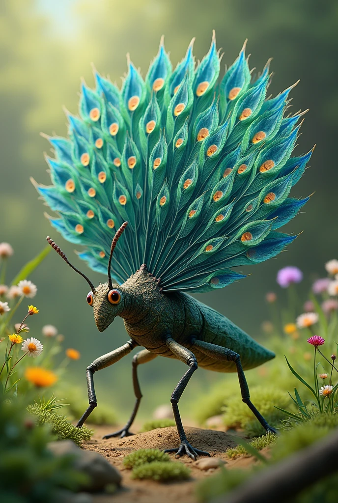 Peacock mixed with grasshopper
