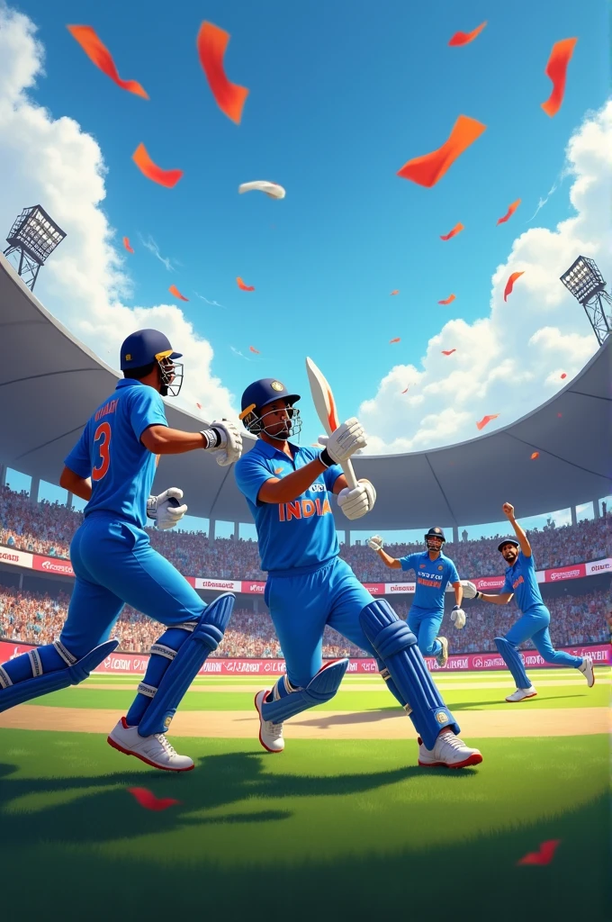 Indian cricket team in stadium.public is sitting in stands