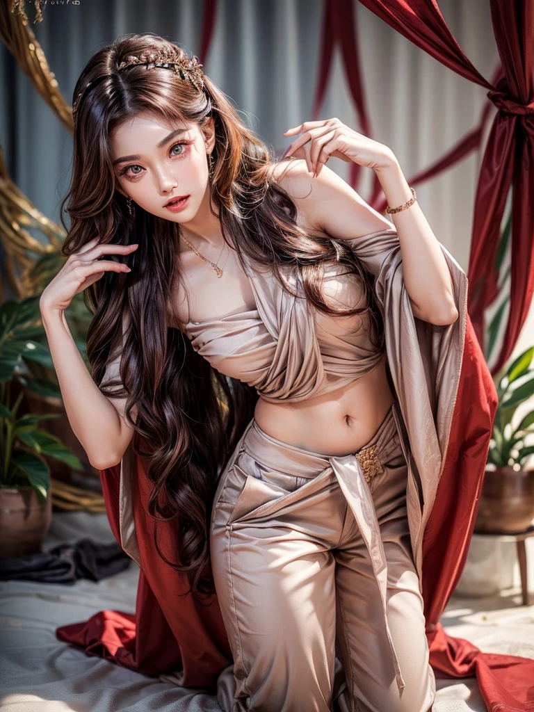 (scary:1.3) Close the image, Cherry Nobody SD15, (Beautiful face:1.1), (25 years:1.5), Detailed eyes, dynamic poses, (Big eyes:1.0), (toned body:1.1), (long wavy hair:1.2), naked, Tiring (trousers:1.1), sandy beach, (Main color:1.3)