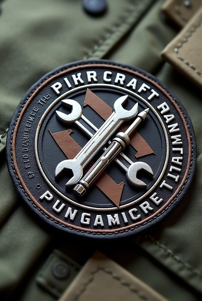 Warplane patch with crossed tools with the phrase aircraft maintenance 