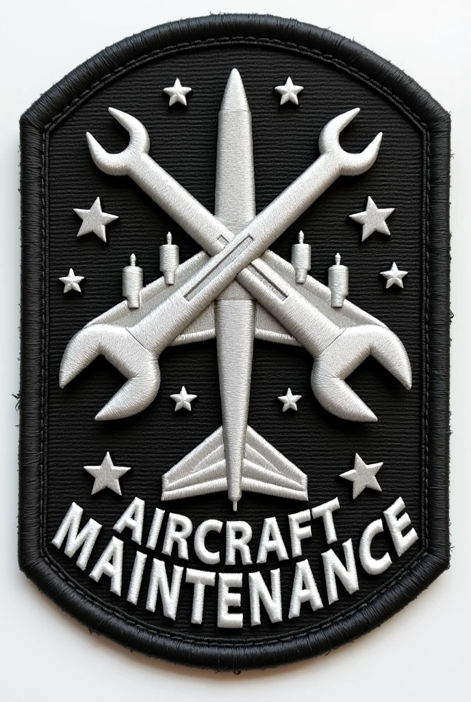 Warplane patch with crossed tools with the phrase aircraft maintenance 