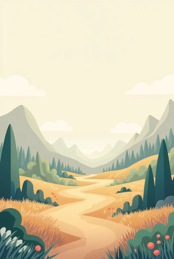 The cartoon focuses on natural views, warm feelings, earth tones, pastel colors, no animals, no trees, no small flowers, no mountains.