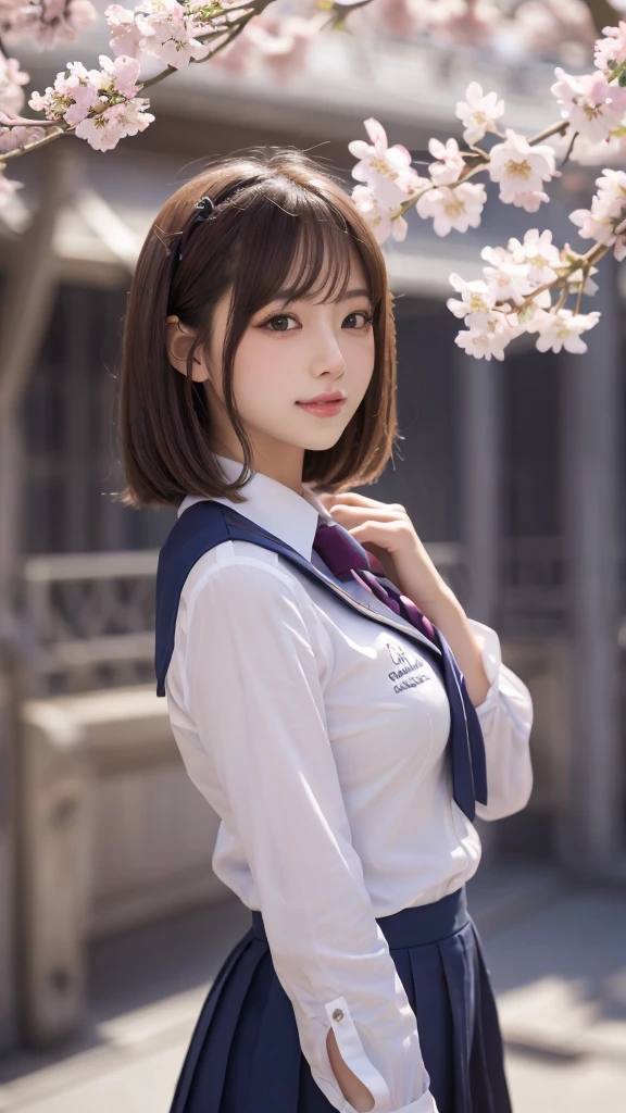 masterpiece, 4k, Bokeh, beautiful face, (multiple girls:1.4), Harem, group photo, Cat ear, medium bob hair, Pink school uniform, graduation, looking at the viewer, cherry blossoms, Upper body shot,
