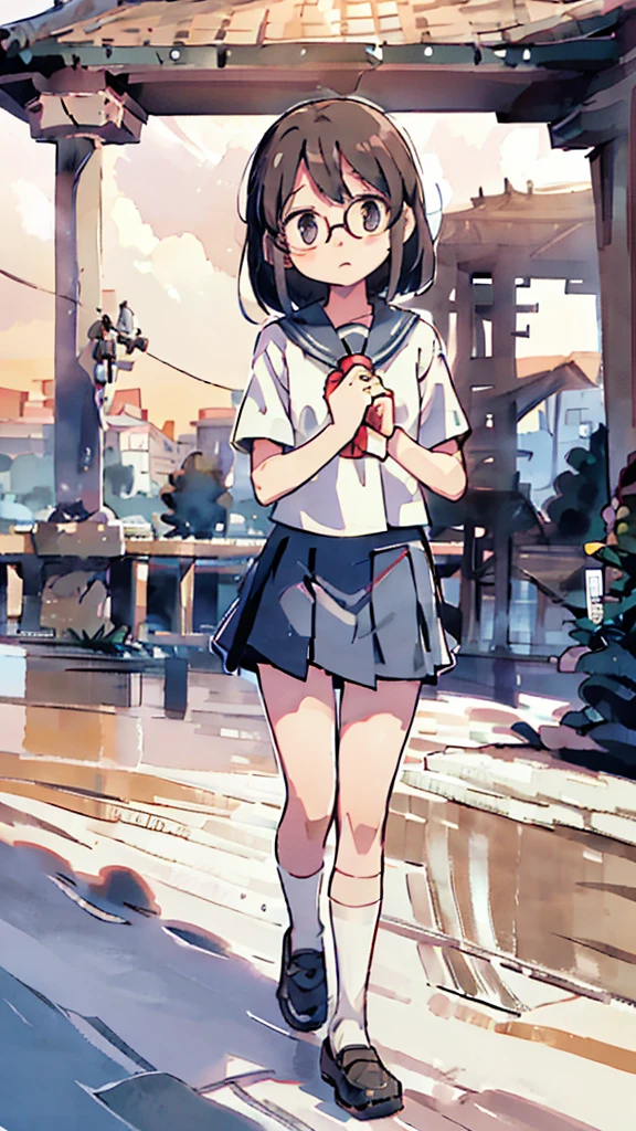 Many towers in the distance、Big Moon、metropolis、Tall buildings、Looking up at the stars、water、Midnight、Moon、Blue light、sky、sea、Nsfw、masterpiece, high quality, 4K, HDR,, Stable Diffusion prompt:  schoolgirl with short、brown hair and red-framed glasses, wearing a white blouse and navy skirt, white panties visible, navy socks and brown loafers, in a state of arousal and trembling with sexual climax,simple illustration style, In a nichijou (everyday life) Setting Image generation AI model used: Stable Diffusion (eleet- model)

id: i2