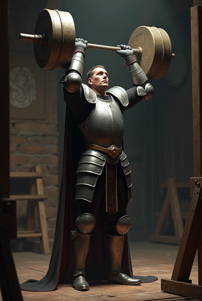 Realistic knight that lifting dumbbell
