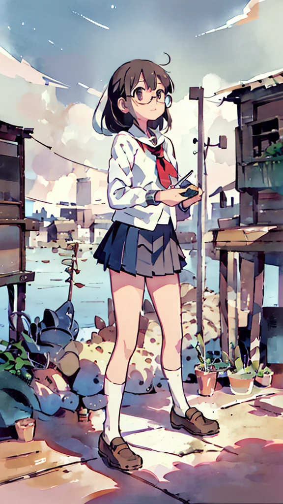 Many towers in the distance、Big Moon、metropolis、Tall buildings、Looking up at the stars、water、Midnight、Moon、Blue light、sky、sea、Nsfw、masterpiece, high quality, 4K, HDR,, Stable Diffusion prompt:  schoolgirl with short、brown hair and red-framed glasses, wearing a white blouse and navy skirt, white panties visible, navy socks and brown loafers, in a state of arousal and trembling with sexual climax,simple illustration style, In a nichijou (everyday life) Setting Image generation AI model used: Stable Diffusion (eleet- model)

id: i2