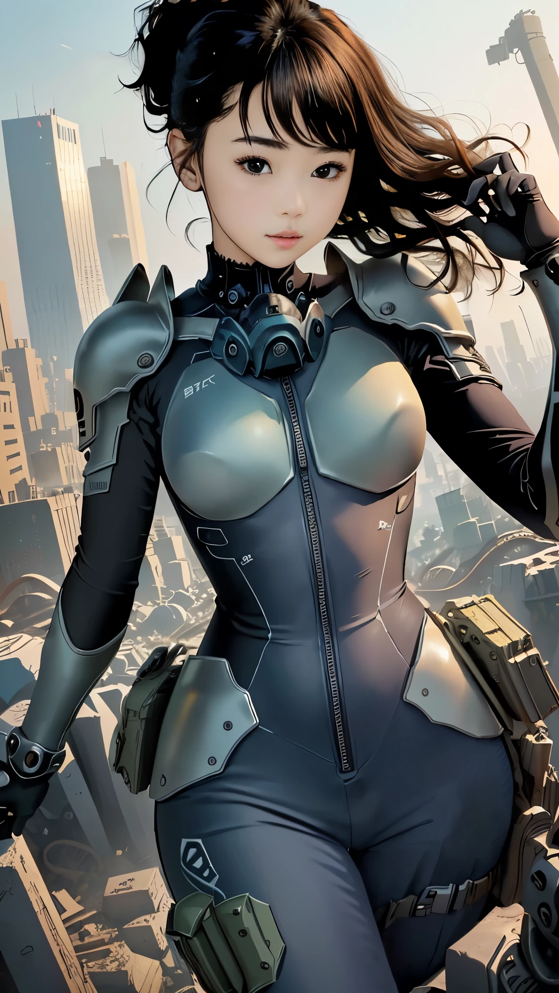 Bodysuits、armor、Kaiju 8、Girl、18-year-old、Black Hair、Moderate bust。
