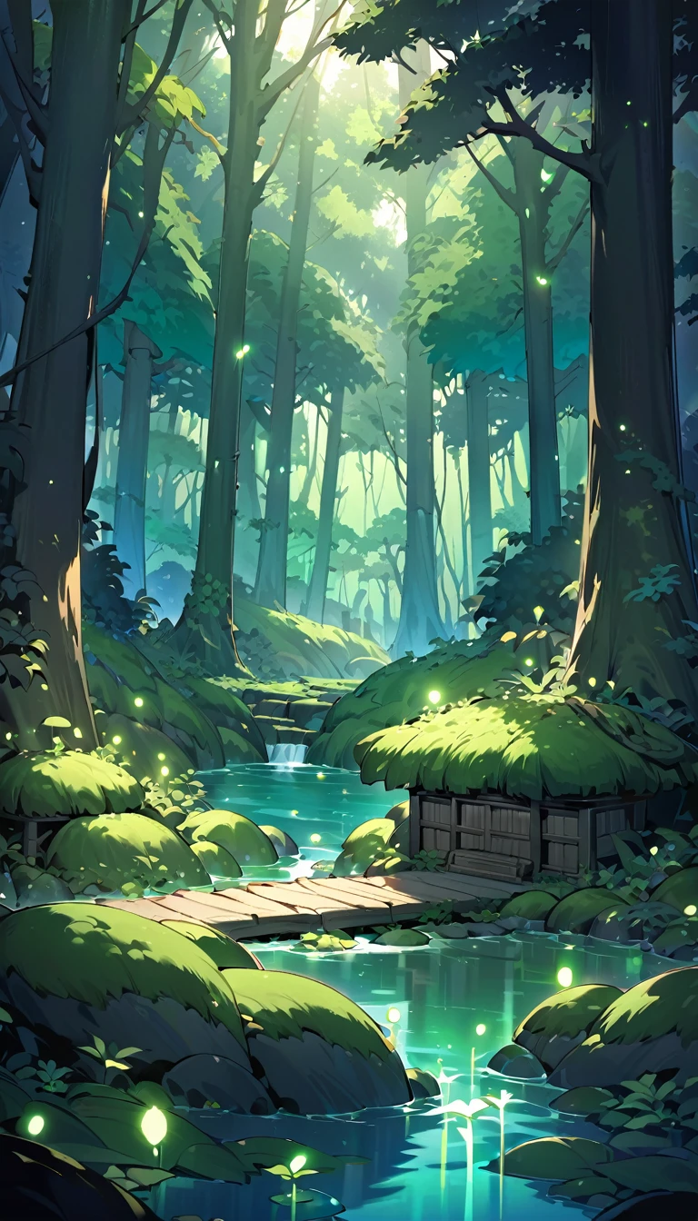 . Ancient Forest Sanctuary:
• A lush, dense forest with towering ancient trees whose canopies form a natural roof, letting only small beams of light touch the forest floor. The background is filled with vibrant green hues, and in the center is a small, secluded clearing with an old stone shrine covered in moss. Fireflies light up the area, adding a mystical glow, while a small stream gently flows nearby. The scene is cinematic, evoking a sense of calm and wonder, perfect for an enchanting wallpaper. undefined, undefined, undefined, undefined,