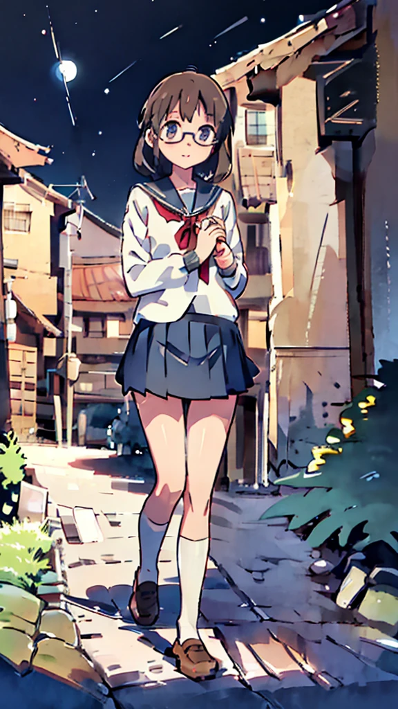 Dazzling Light、Many towers in the distance、Big Moon、metropolis、Tall buildings、Looking up at the stars、water、Midnight、Moon、Blue light、sky、sea、Nsfw、masterpiece, high quality, 4K, HDR,, Stable Diffusion prompt: schoolgirl with short、brown hair and red-framed glasses, wearing a white blouse and navy skirt, white panties visible, navy socks and brown loafers, in a state of arousal and trembling with sexual climax,simple illustration style, In a nichijou (everyday life) Setting Image generation AI model used: Stable Diffusion (eleet- model)
id: i2